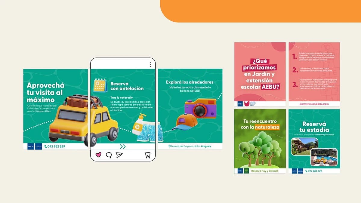 Placas ilustradas en 3D de AEBU sobre reservas y jardín escolar